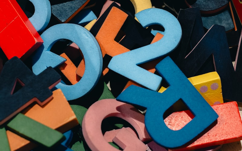 Colorful wooden alphabet letters and numbers